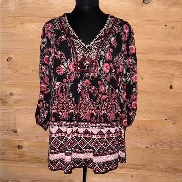 Almost Famous Tops - Almost Famous Black and Red Floral Blouse whimsigoth festival boho cottagecore